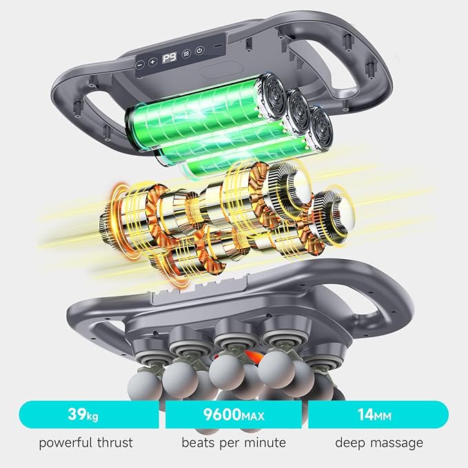 16-Head Massage Gun Deep Tissue Massager with 9 Modes &amp Levels Quiet Muscle Massage Gun for Back Shoulders Legs Foot Body Muscle Pain Relief Dark Grey