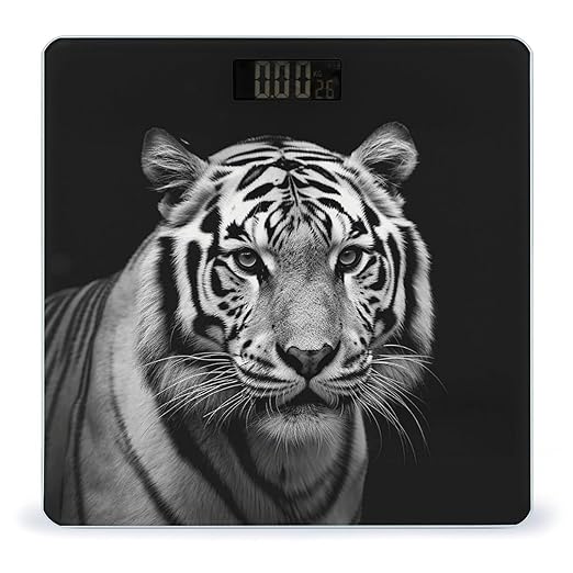 Black and White Tiger Bathroom Scale for Body Weight LCD Display Digital Bathroom Scale Tempered Glass Bathroom Weight Scales Fashion Smart Scales for Home Bedroom 400 Lb
