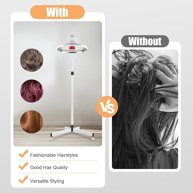 Stand Hair Dryer 950W Orbiting Rotating Hair Processor Hair Dryer Accelerator Hair Steamer with Swivel Caster Rolling Base for Salon Spa and Home Hair Care (White)