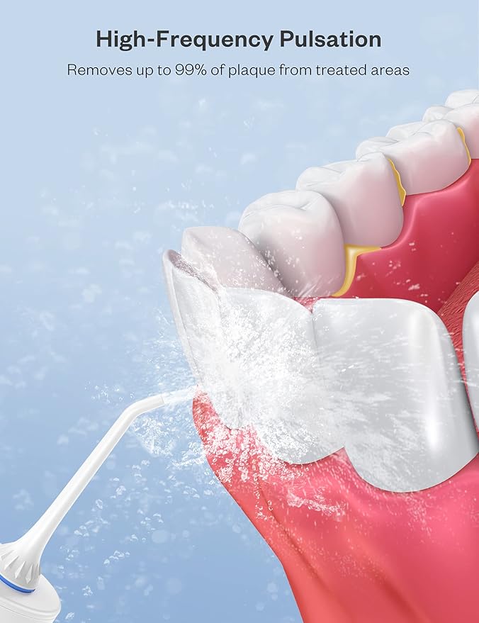 Water Dental Flosser Professional 320ML Tank Cordless Oral Irrigator - Portable and Rechargeable IPX7 Waterproof 4 Modes Water Flossing with Cleanable Water Tank for Home and Travel