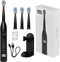 Electric Toothbrush Kit Ultra Portable &amp Lightweight with 5 Cleaning Modes 1 Year Supply of Brush Heads Rechargeable Battery Mirror Mount &amp Travel Cap Included (Black)