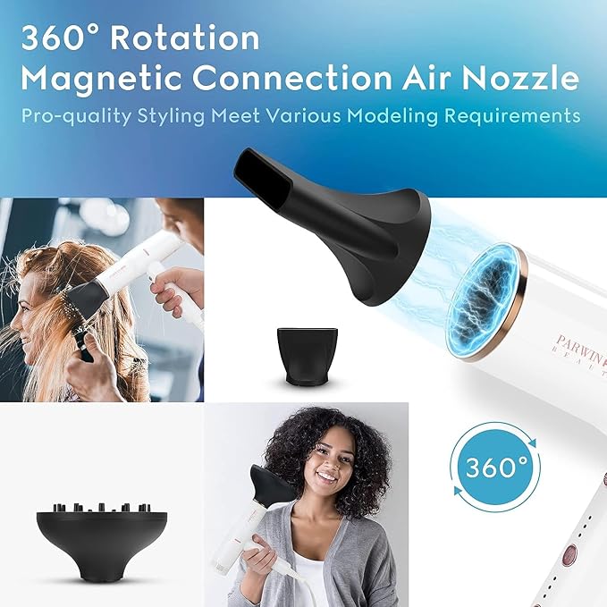 Hair Blow Dryer with Diffuser IG INGLAM Professional High Speed Brushless Motor Negative Ion Low Noise Constant Temperature 3 Heat Settings 3 Speeds and Cool Shot Brutton Powerful Ionic Hair Dryer
