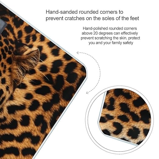 Depict A Leopard Scale for Body Weight Highly Accurate Digital Bathroom Scale Sturdy Tempered Glass Weighing Scales with LCD Display Fashion Body Fat Smart Scales 400lb