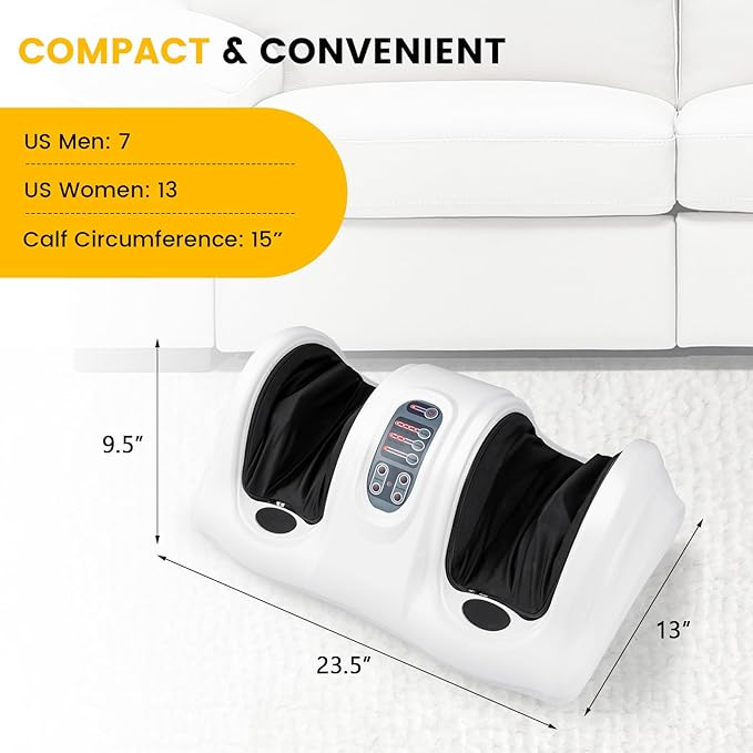 COSTWAY Foot Massager Electric Shiatsu Foot Massage Machine for Leg Calf Ankle Plantar Fasciitis Nerve Pain Therapy Deep Kneading Rolling Massage with Remote 4 Massage Modes White