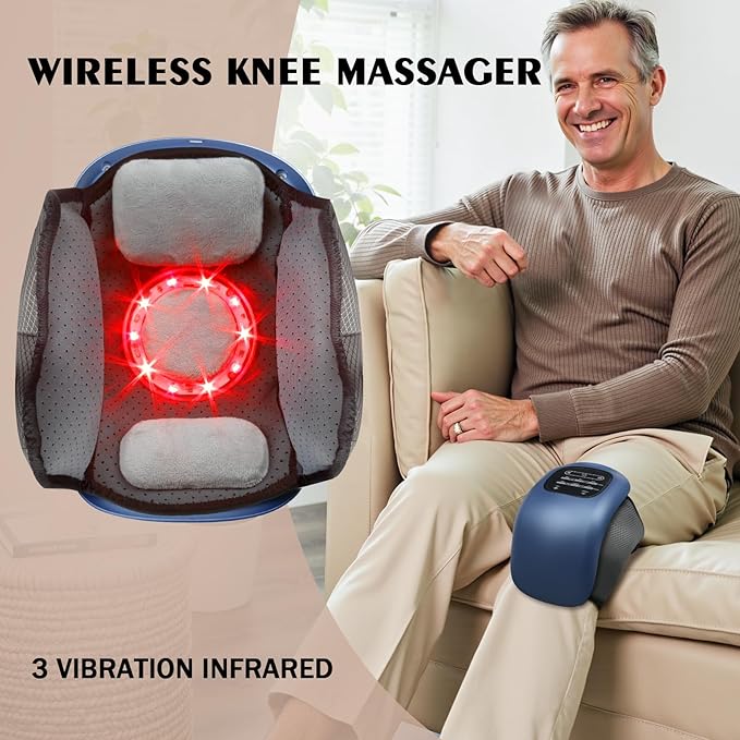 Knee Massager for Pain Relief with LED Screen Vibration Cordless Knee Massager with Heat Adjustable Straps and Timer