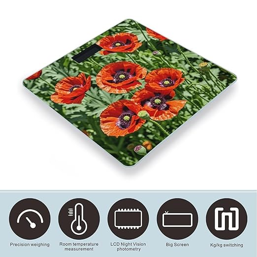 Red Geraniums Flower Bathroom Scale for Body Weight LCD Display Digital Bathroom Scale Tempered Glass Bathroom Weight Scales Fashion Smart Scales for Home Bedroom 400 Lb