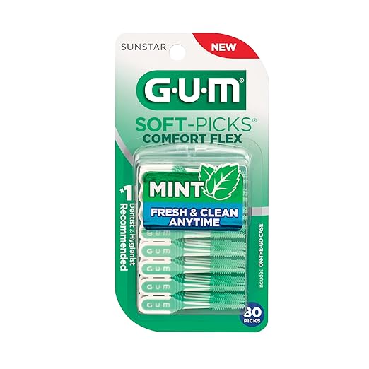 GUM Soft-Picks Comfort Flex Mint Dental Picks for Teeth Cleaning Health Disposable Interdental Brushes with Convenient Carry Case Dentist Recommended 80 Count (Pack of 4) 320 Total