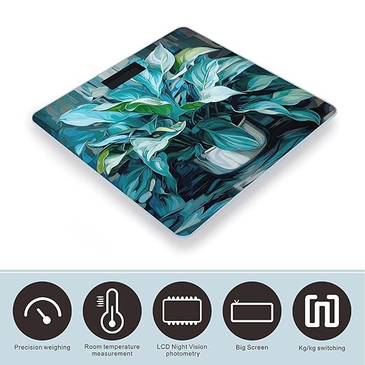 Many Green Leaves Scale for Body Weight Anti-Slip Tempered Glass Digital Bathroom Scales Clear LCD Display Weighing Scale Safe Rounded Corners Smart Scales