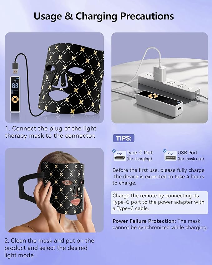 Red Light Therapy for FaceLED Face Mask Light Therapy 630nm &amp 830nm Wavelength LED Light Therapy Device for Home Use (Dark)