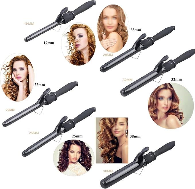 DONGXIAO Curling Iron with Clamp Curler for Long Hair Curling Iron 38mm Ceramic Curling Iron 19mm Curling Iron Ceramic Glass Curler (Size:32MM)