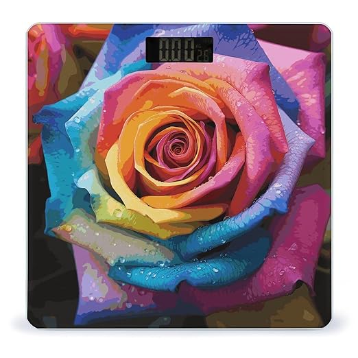 Rainbow Rose Flower Scale for Body Weight Anti-Slip Digital Bathroom Scale Sturdy Toughened Glass Weighing Scales High Precision Safe Rounded Corners Smart Scales