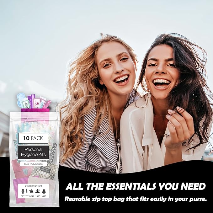 Menstrual Kit All-in-One 10 Pack - Assorted Colors | Convenience on The Go | Period Kit Pack for Travelling Tweens &amp Teenager | Individually Wrapped Feminine Hygiene Product (V-3)