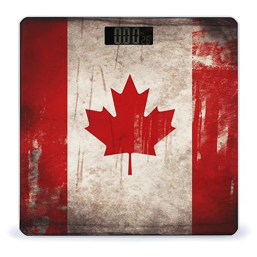 Retro Canada Flag Scale for Body Weight High Precision Digital Weight Scales with LCD Display Anti-Slip Sturdy Slim Tempered Glass Bathroom Scale for Home Use