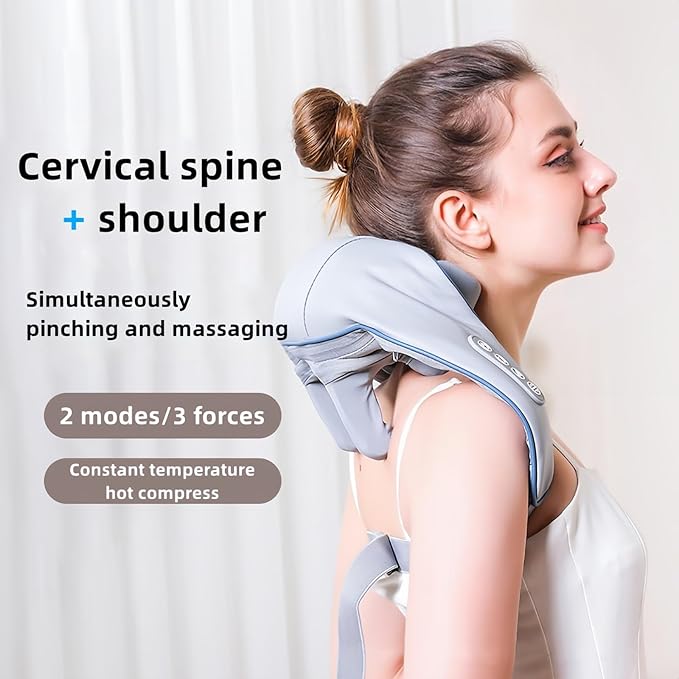 Neck Cervical Massager for Neck Pain ReliefNeck Massagers for Neck and Shoulder with Heat Portable Shiatsu Neck and Back Heated Massager Mini Masajeador Muscular (Grey)