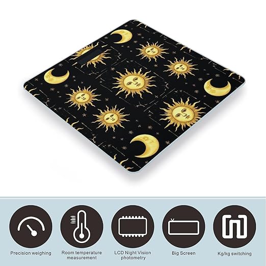 Automatic Switch Digital Bathroom Weighing Scale Smart Scale for Body Weight Gold Sun Crescent Moon Star