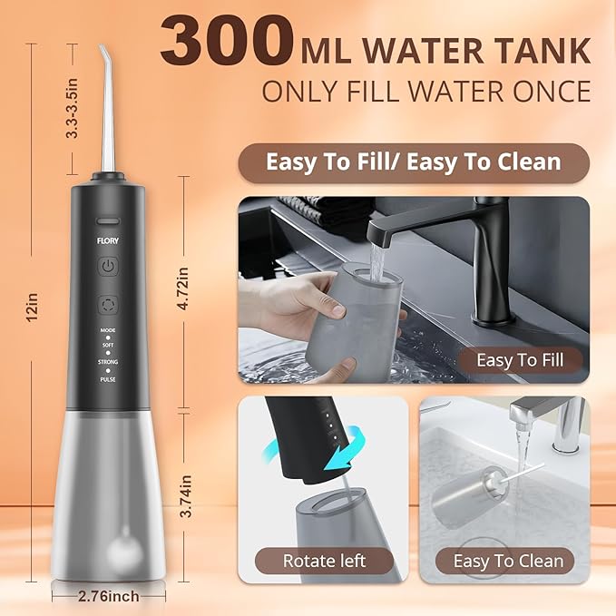 2 Pack Water Flosser for Teeth Portable Cordless Water Dental for Couples Travel Water Flossers with 3 Modes and 12 Tips Rechargeable &amp IPX7 Waterproof Travel Portable Dental Cleaner (Black&am