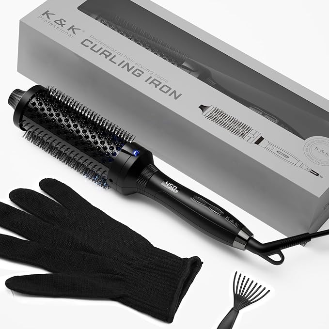 K&ampK Thermal Brush for Blowout Look Pro 1.77 Inch Heated Round Brush with Ceramic Tourmaline Coating Ionic Makes Hair Smoother Get Natural Curls 122-446°F Dual Voltage for Travel