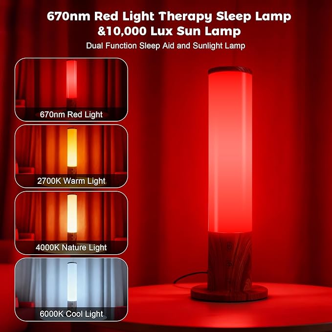 670nm Red Light Therapy &amp 10000 Lux Sun Lamp – Dual Mode Happy Light &amp Sunlight Lamp for Sleep Relaxationwith Remote Control Adjustable Timer Memory Function and 4 Color Temperatures Sun