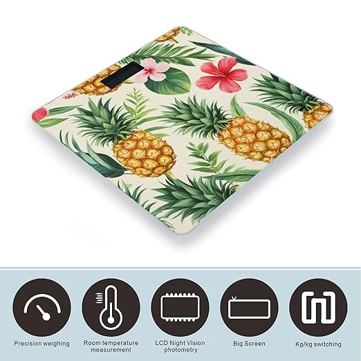 Automatic Switch Digital Bathroom Weighing Scale Smart Scale for Body Weight Tropical Flowers Vintage Pineapple
