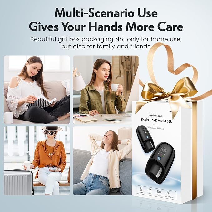 Hand Massager with Kneading Rollers6 Modes and 2 Heating Options for Hot and Cold Therapy Hand and Wrist Massager for Arthritis Carpal Tunnel ReliefCordless Hand Massager with Heat and Compression