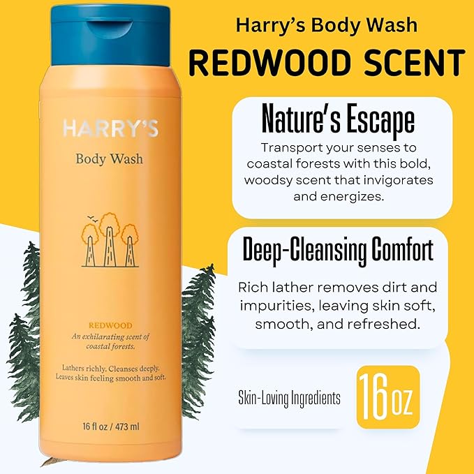 Harry's Men's Body Wash 18 Fl oz (Pack of 4) | Men's Body Wash and Shower Gel Variety Pack - Stone Redwood Fig &amp Spring Scent | Sulfate-Free for Men