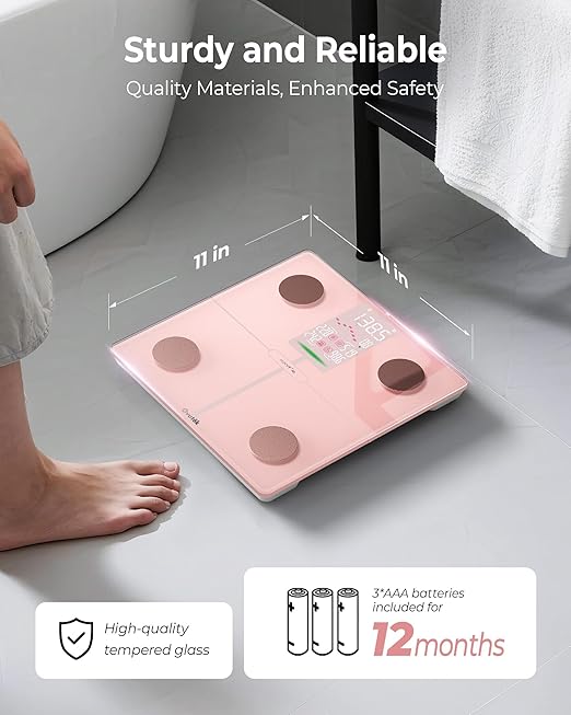 Ovutek Smart Scale for Body Weight Professional Bathroom Digital Weighing Scale with BMI Body Fat Muscle Mass Accurate Bluetooth Home User Health Equipment Sync Apps - Pink