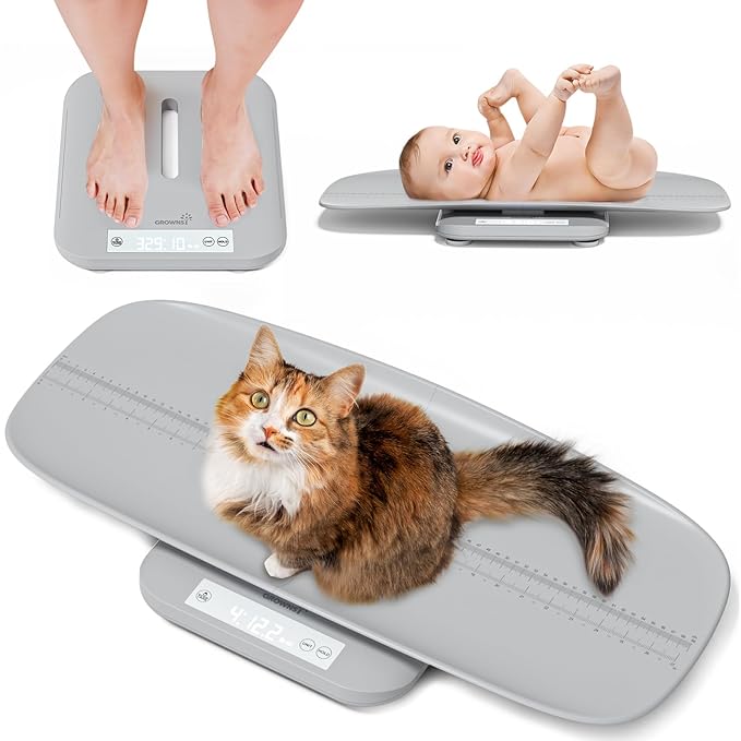 Multifunctional Baby &amp Pet Scale - Weigh Up to 330lbs Digital with Hold Function Height Measurement 5 Units LED Screen Grey