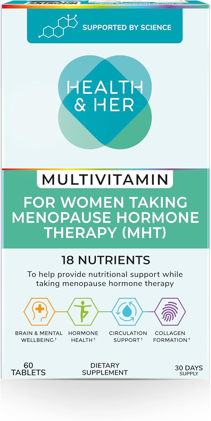 Health &amp Her Multivitamin for Women Taking Menopause Hormone Therapy (MHT/HRT) - Supplements for Women - Nutrition and Wellbeing Support - 1 Month Supply 60 Tablets - Vegan &amp Gluten Free