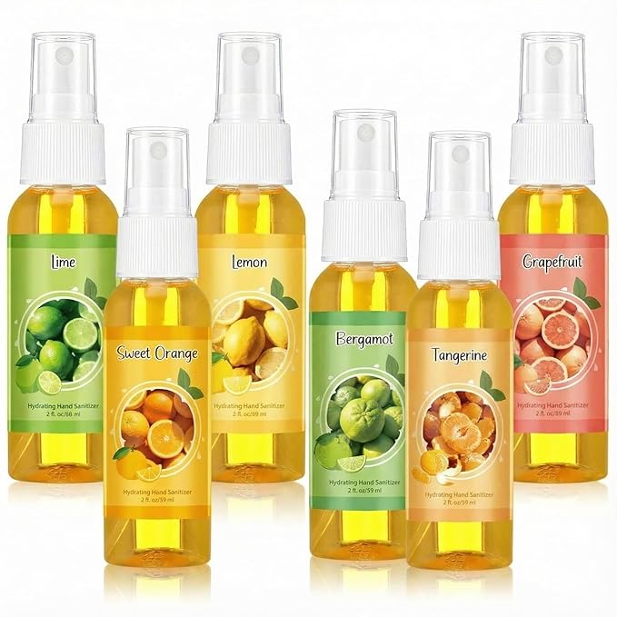 12 Pcs Hydrating Hand Sanitizer Spray Scented Hand Sanitizer Bulk Travel Size 2 Fl oz Pocket Portable Mandarin Scent Antibacterial Sanitizes Mist for Adults Office Family School Nurse Travel
