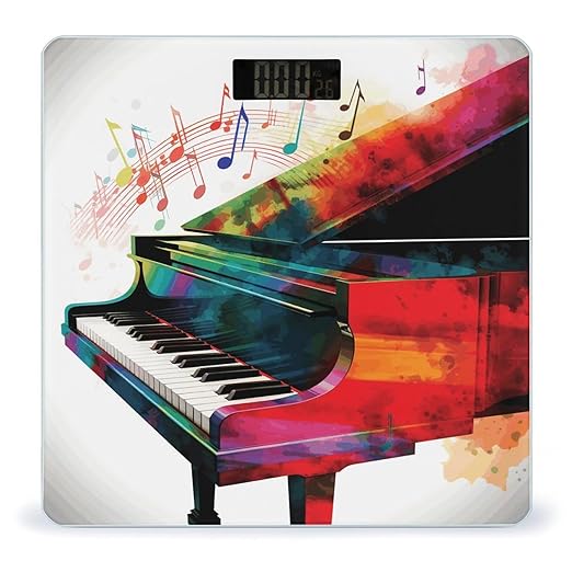 Colorful Piano Keyboard Music Scale for Body Weight Safe Rounded Corners Tempered Glass Digital Bathroom Scale LED Display 400lb Capacity Weight Scales with High Precision Sensors