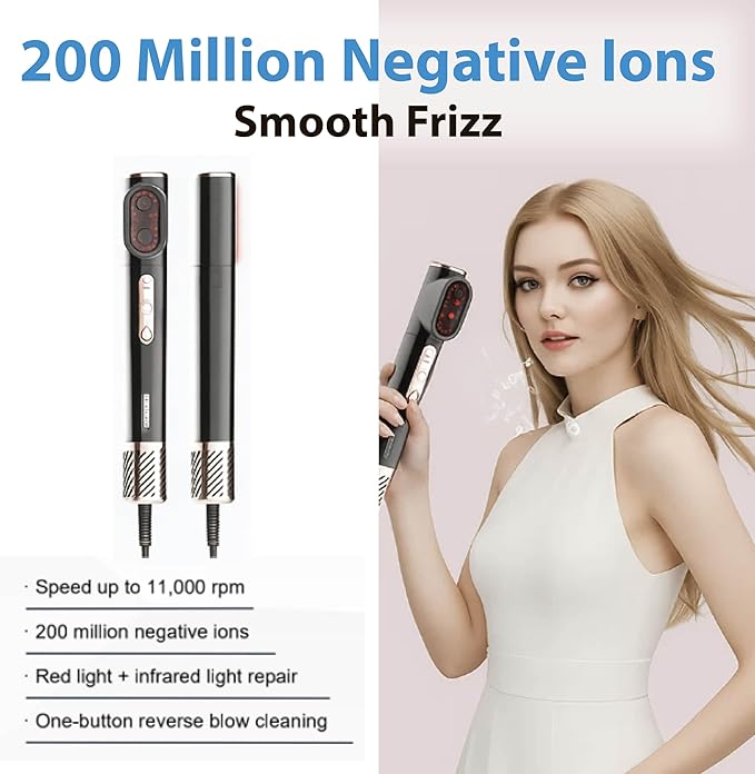 BOSTON &amp CO. High Speed Hair Dryer | 105000 RPM Brushless Motor | Red &amp Infrared LED Light | 200M Negative Ions | One-Button Self Cleaning | Ionic Hair Dryer with Air Comb Nozzle &amp Bag –