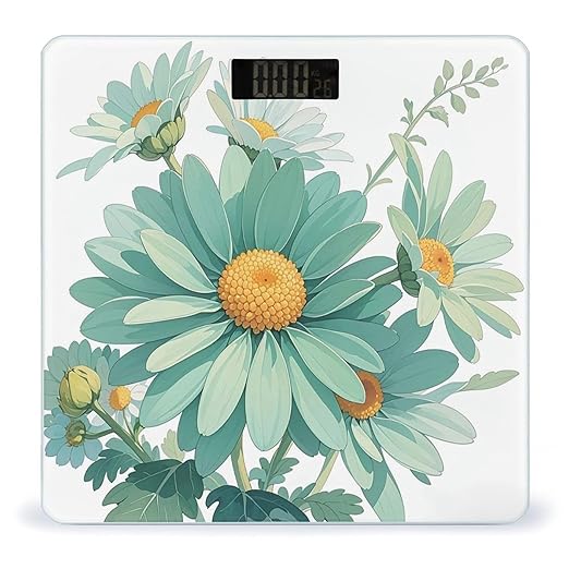 Mint Green Watercolor Daisy Scale for Body Weight Digital Bathroom Scale Toughened Glass High Precision Scales for Body Weight with Large LCD Backlight Display Weight Scales