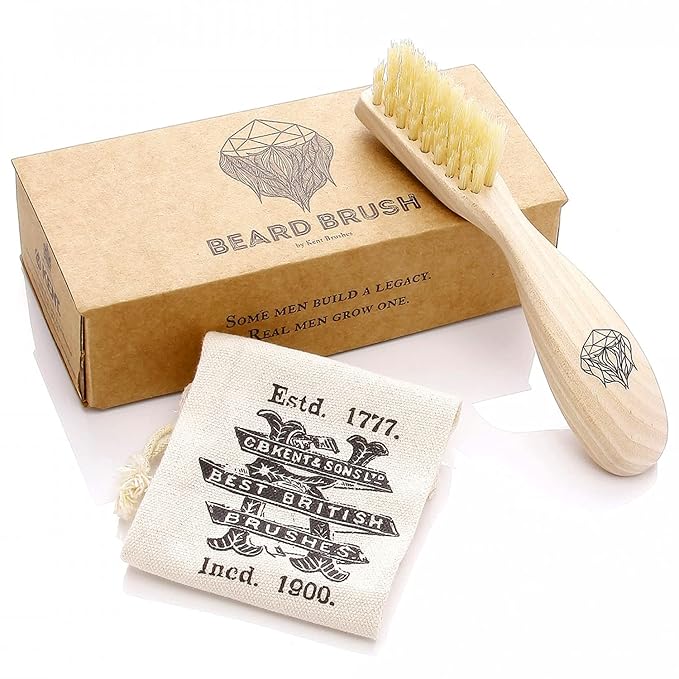 Kent Beard &amp Mustache Grooming Kit Includes BRD2 White Boar Bristle Beard Brush 81T Handmade Sawcut Comb and FOT Fine Tooth Beard Comb for Men’s Care