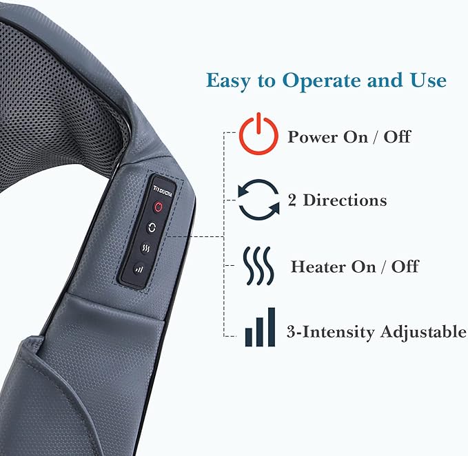 TRIDUCNA Shiatsu Neck Back and Shoulder Massager with Heat - Electric Deep Tissue 3D Kneading Massage Pillow for Lower Back Calf Legs Full Body Muscle Relaxation Home Office and Car Use
