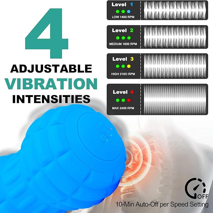 Vibrating Peanut Massage Ball – Back Neck Hip Calf Leg &amp Foot Muscle Roller Trigger Point Massage Ball for Deep Tissue Myofascial Release Silicone Shell 4-Speed (Blue)