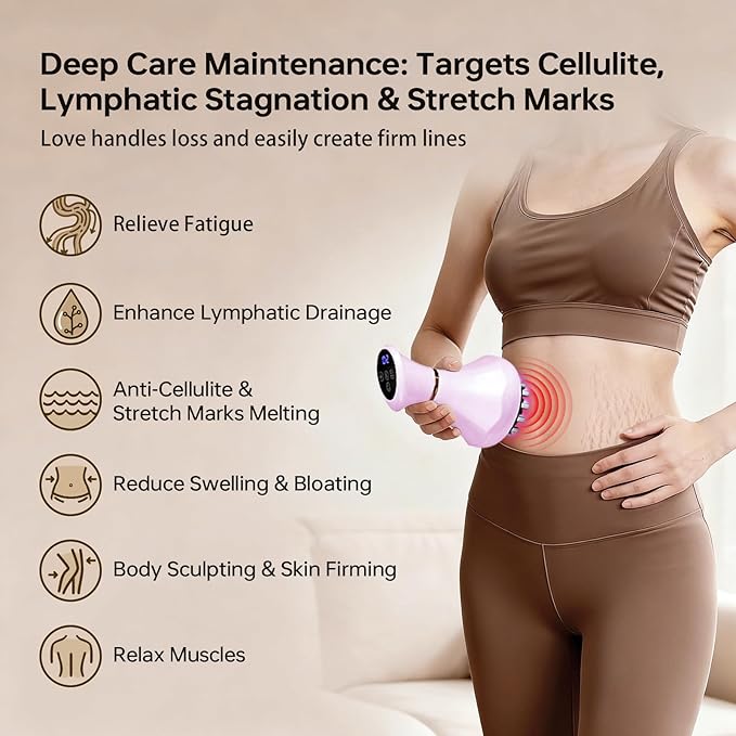 Lymphatic Drainage Massager4-in-1 Electric Body Sculpting BrushHelps Reduce Stretch Marks&ampCellulite for RelaxationMulti-Speed Anti Cellulite Massage Tool for Belly Legs Arms(Pink)