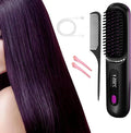 Cordless Hair Straightener Brush Portable Mini Hair Straightening Brush with 3 Temperature Settings &amp Led Display Usb Rechargeable(Black)