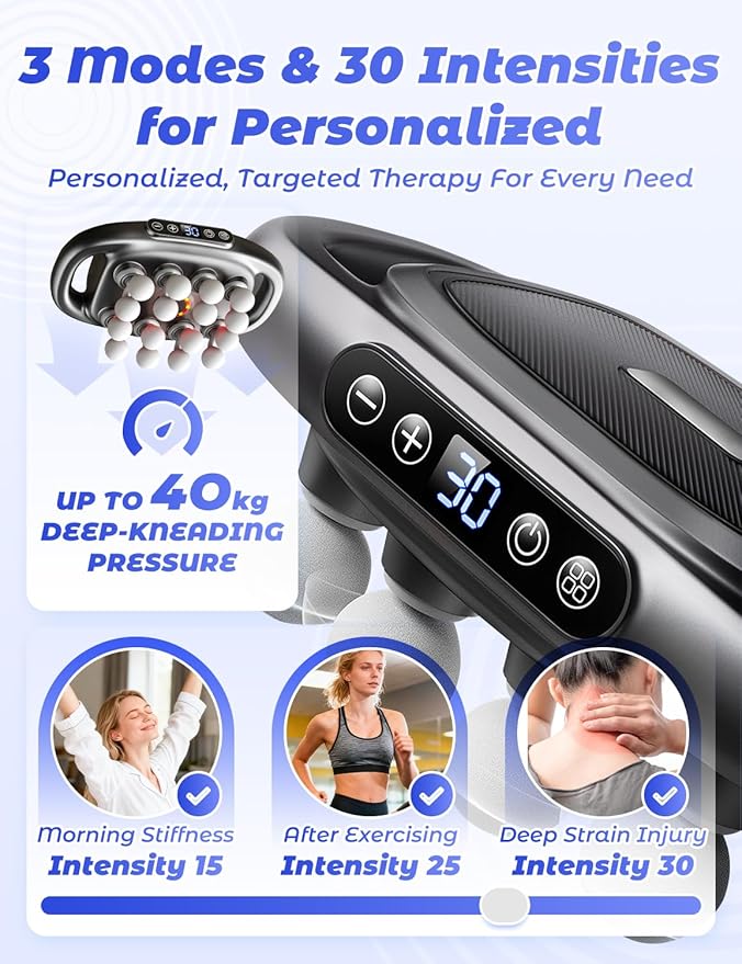 Veloreva Massager 16 Head Massage Gun Deep Tissue Fast Relief in 60 Seconds Pro Massager with 3 Modes &amp 30 Levels Stops Pain from Coming Back Spa-Like Shoulders Neck Back Arms Legs