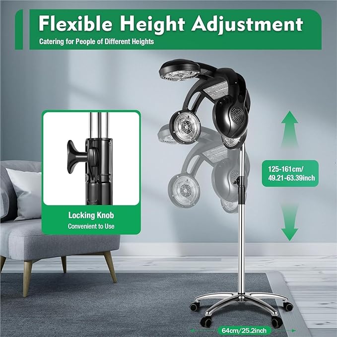 Professional Standing Hair Hood Dryer Adjustable Height Universal Wheels Built-in Heating Circulation System for Salon Hair Color Processing