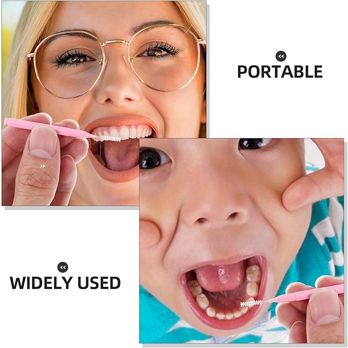 100pcs Interdental Tooth Brushes Pink Small Dental Floss Picks for Braces and Gum Cleaning Oral Care Tools for Orthodontic Use