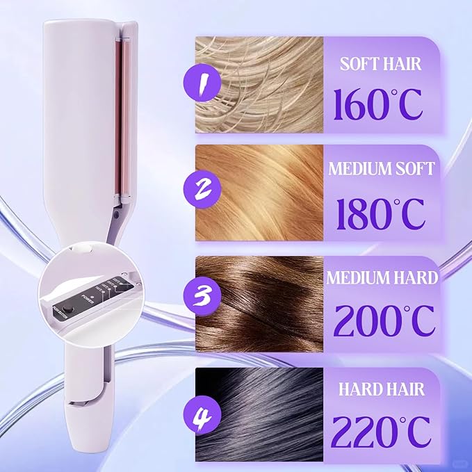Hair Styling Tool with Negative Ionic Technology 2025 French Wave Curling Iron 3D Curling Iron for Women Fast Heat 4 Gears Lasting Beach Waves (Purple)