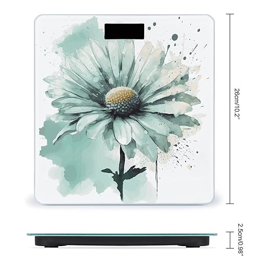 Mint Green Watercolor Daisy Scale for Body Weight Anti-Slip Digital Bathroom Scale Sturdy Toughened Glass Weighing Scales High Precision Safe Rounded Corners Smart Scales