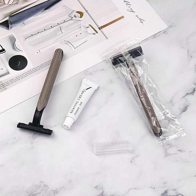 Disposable Razors in Bulk Bulk Razors with Knife Cap Grey Individually Packaged Disposable Razors Bulk with Shaving Cream for Hotels Homeless Nursing Homes Shelters Charities (pack-100)