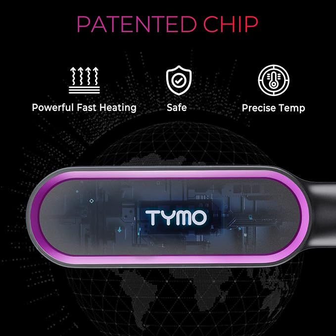 Hair Straightener Brush TYMO Ring Hair Straightener Comb Straightening Brush for Women with 5 Temps 20s Fast Heating &amp Dual Voltage Black
