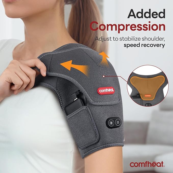 Cordless Shoulder Heating Pad with Vibration Massage for Frozen Shoulder Rotator Cuff Pain Relief 5000mAh Battery Powered Heated Shoulder Brace Wrap 1-3H Hot Compress for Men &amp Women
