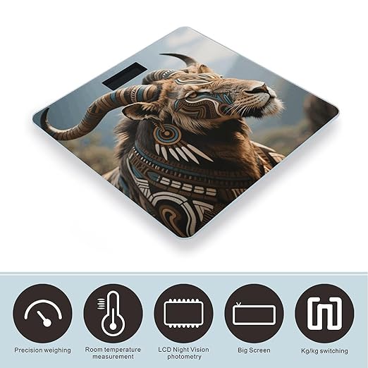 Tribal Animals Weight Scale Large Digital Bathroom Scales with Bright LED Display Non Slip Digital Scale and Step On Fashion Weighing Machine for Body