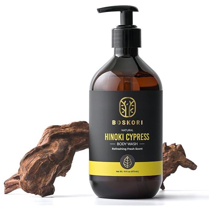 Men’s Hinoki Cypress Body Wash with Pure Hinoki Essential Oil Gentle Non-Drying Cleanser with Japanese Sake &amp Botanicals No Harsh Sulfates No Synthetic Fragrance Made in Taiwan 16 fl oz