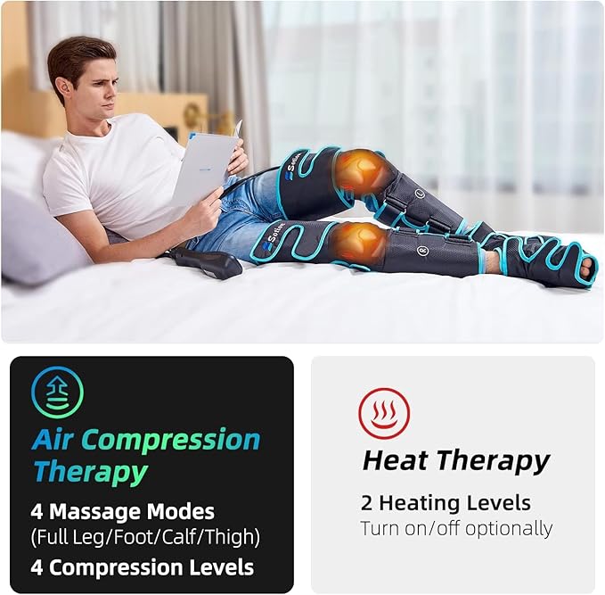 Leg Massager with Air Compression &amp Heat Calf &amp Foot Massager for Circulation and Pain Compression Boots with Video Wearing Guide Update Controller with 6 Modes &amp 3 Heating Levels Gift