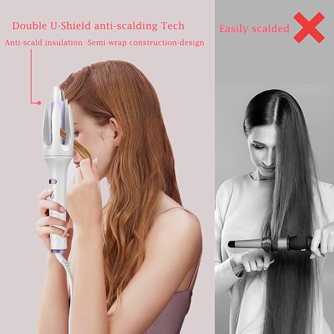 Automatic Rotating Curling Iron1.1 Inch Curling Wand with 3 Temp Ionic Hair Waver with Anti-Scald Design Dual Voltage Hair Curler Ceramic Coating for Long-Lasting Waves