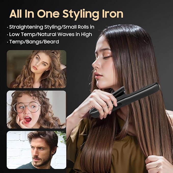 Cordless Hair Straightener and Curler 2 in 1 Portable Mini Flat Iron &amp Curling Iron Fast Heating &amp Titanium Plate Straightener with 4 Adjustable TempTravel Size Preferred Gifts